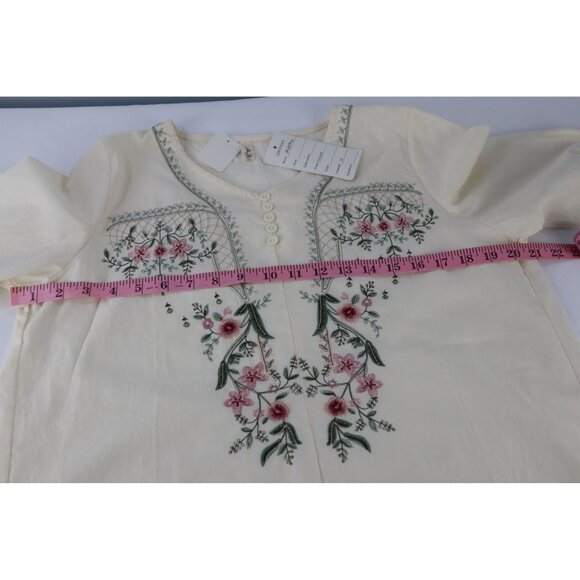 Jin‎ Yishang By Women's Cream Embroidered Blouse Size Medium - Picture 8 of 10